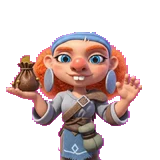 Kella waving with her coin pouch